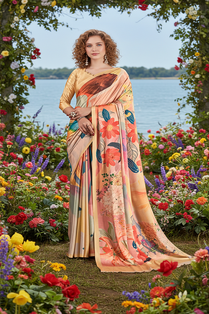 multicolor premium printed saree with blouse