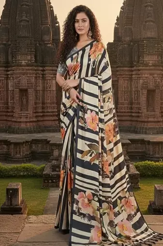 Mulricolor premium printed saree with blouse