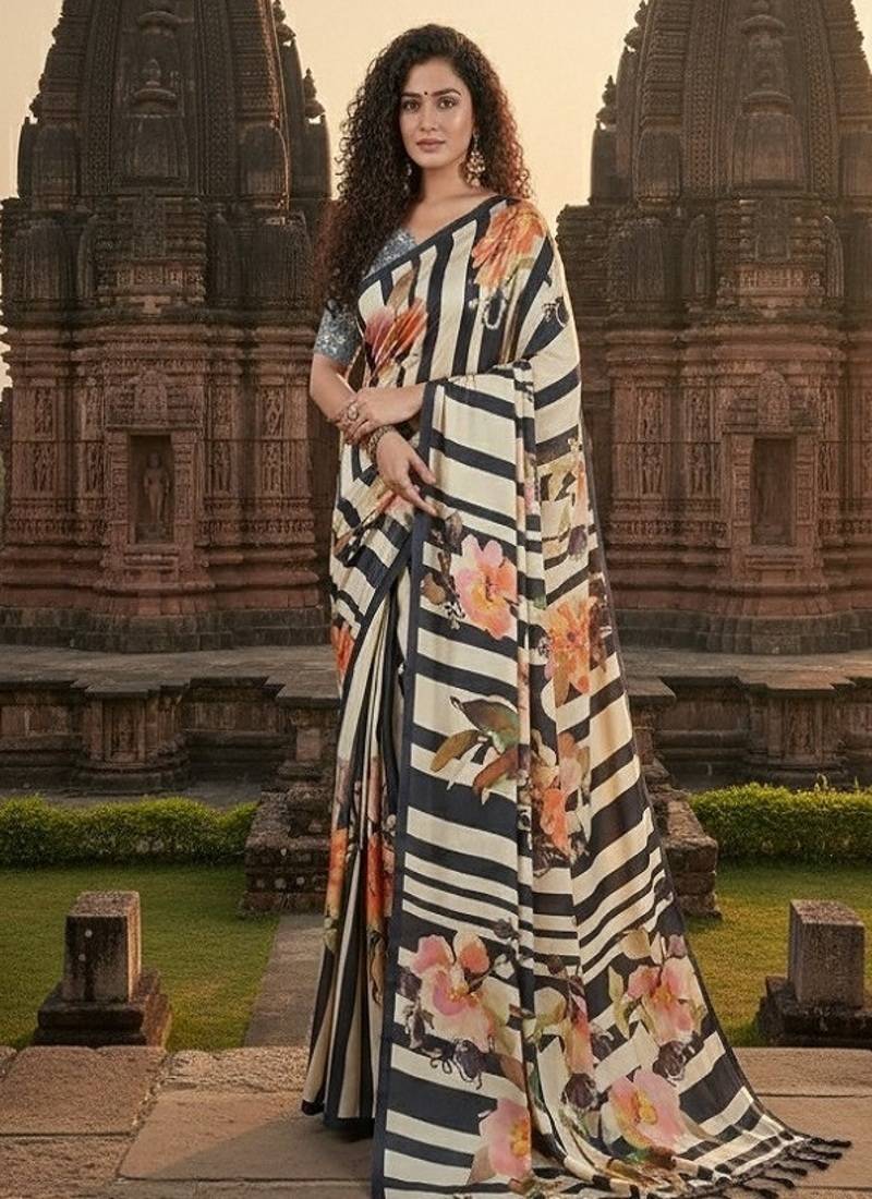 Mulricolor premium printed saree with blouse