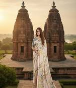 Cream  printed saree with blouse