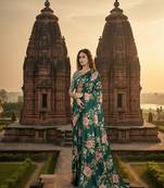 Green  printed saree with blouse