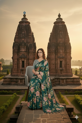 Green  printed saree with blouse 3