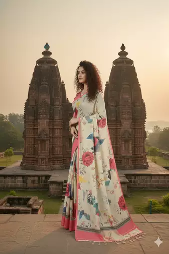 off white  printed saree with blouse
