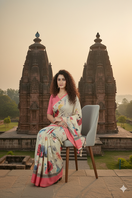 off white  printed saree with blouse 3