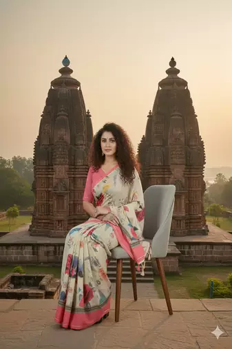 off white  printed saree with blouse