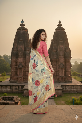 off white  printed saree with blouse 4