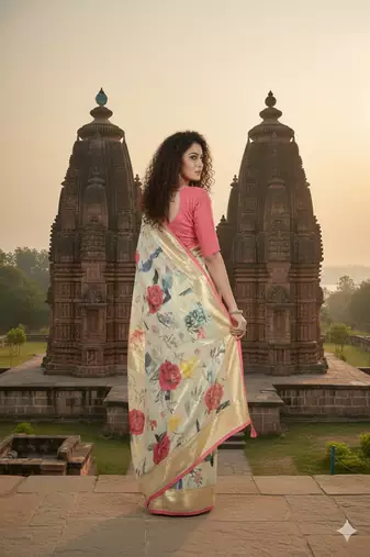 off white  printed saree with blouse