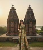 mehndi green  printed saree with blouse