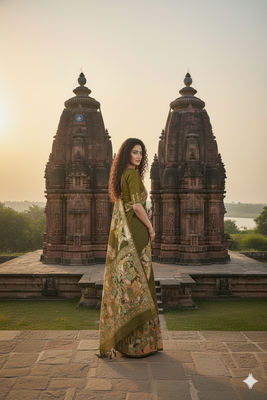 mehndi green  printed saree with blouse 3