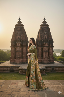 mehndi green  printed saree with blouse 4