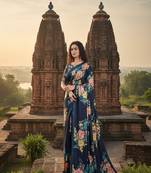blue  printed saree with blouse