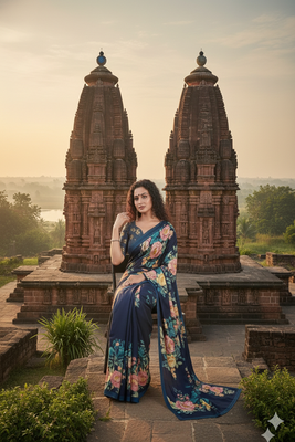 blue  printed saree with blouse 4
