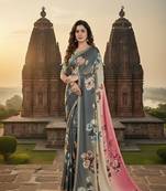 Grey  printed saree with blouse