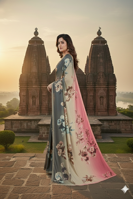 Grey  printed saree with blouse 2