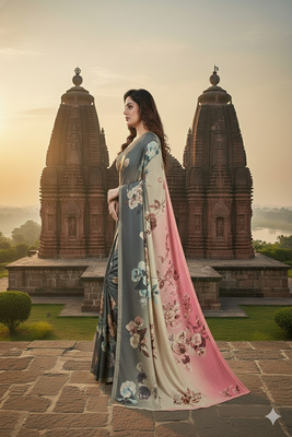 Grey  printed saree with blouse 4