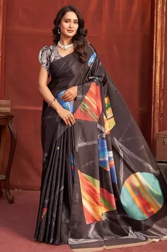 black premium printed saree with blouse