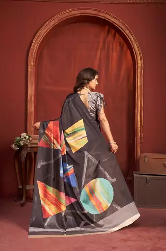 abstract printed crepe art silk saree with printed blouse