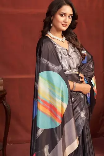 abstract printed crepe art silk saree with printed blouse