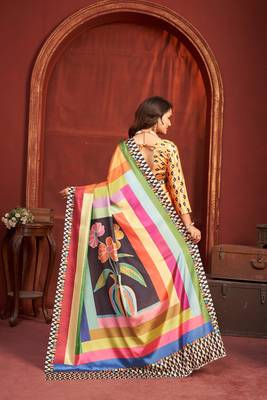 abstract printed crepe art silk saree with printed blouse 2