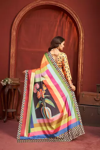 abstract printed crepe art silk saree with printed blouse