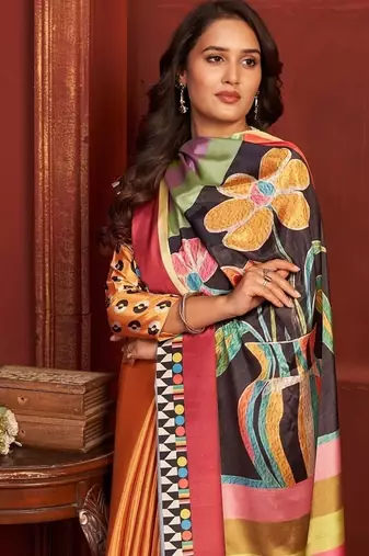 abstract printed crepe art silk saree with printed blouse