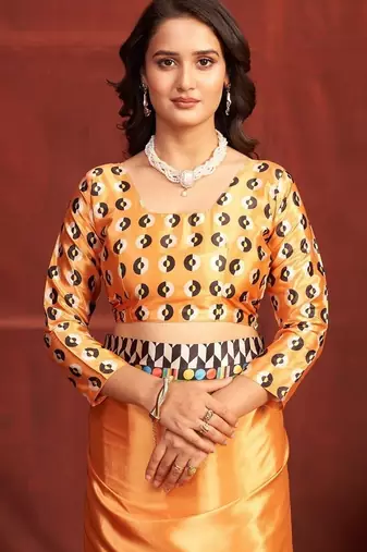 abstract printed crepe art silk saree with printed blouse
