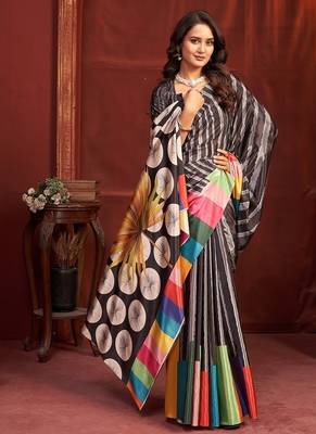 abstract printed crepe art silk saree with printed blouse 1