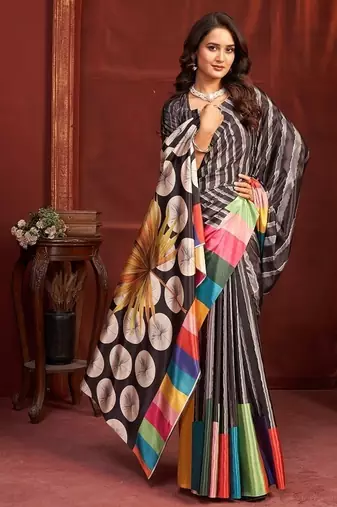 black premium printed saree with blouse