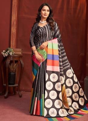 abstract printed crepe art silk saree with printed blouse 3