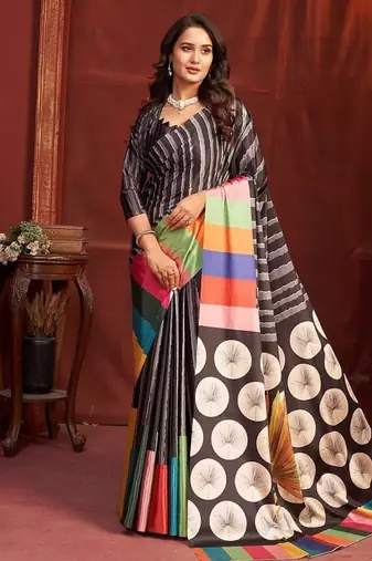 abstract printed crepe art silk saree with printed blouse