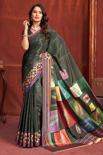 Green premium printed saree with blouse