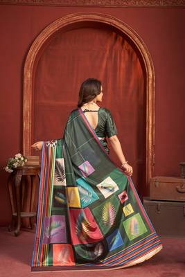 abstract printed crepe art silk saree with printed blouse 2