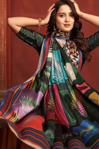 abstract printed crepe art silk saree with printed blouse