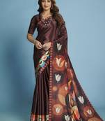 Brown  printed saree with blouse