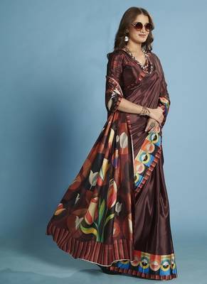 Brown  printed saree with blouse 2