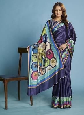Blue  printed saree with blouse 2