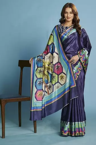Blue  printed saree with blouse