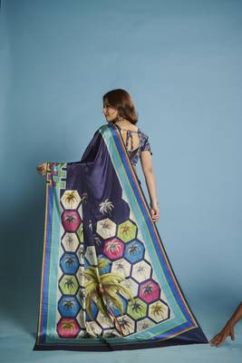 Blue  printed saree with blouse 3