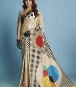 Beige  printed saree with blouse