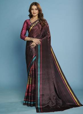 Purple  printed saree with blouse 1