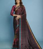 Purple  printed saree with blouse