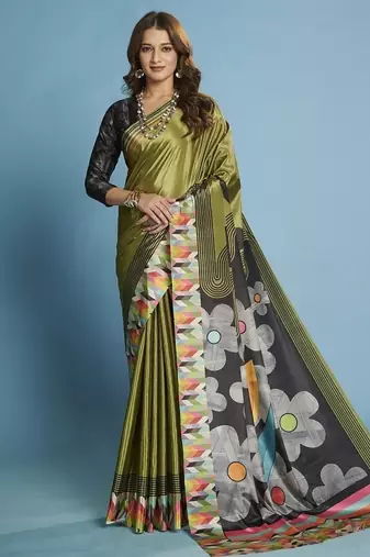 Green premium printed saree with blouse