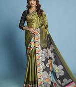 Green  printed saree with blouse