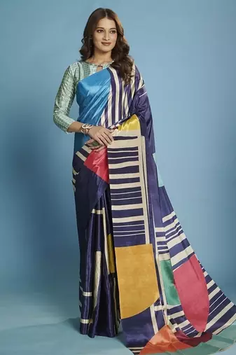 multicolor premium printed saree with blouse