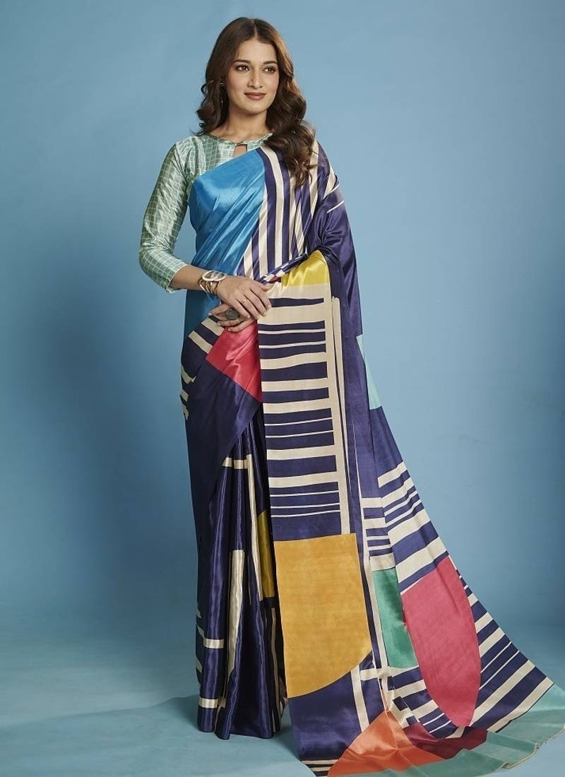 multicolor premium printed saree with blouse