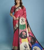 Pink  printed saree with blouse