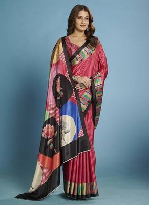 Pink  printed saree with blouse 2