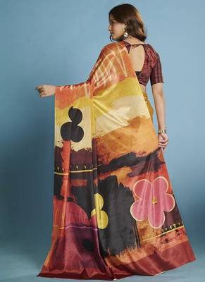 Yellow  printed saree with blouse 4