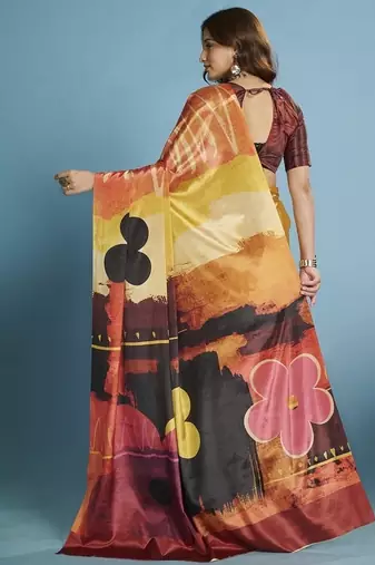 Yellow  printed saree with blouse
