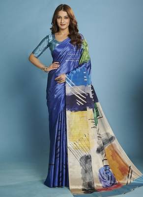 Blue  printed saree with blouse 1